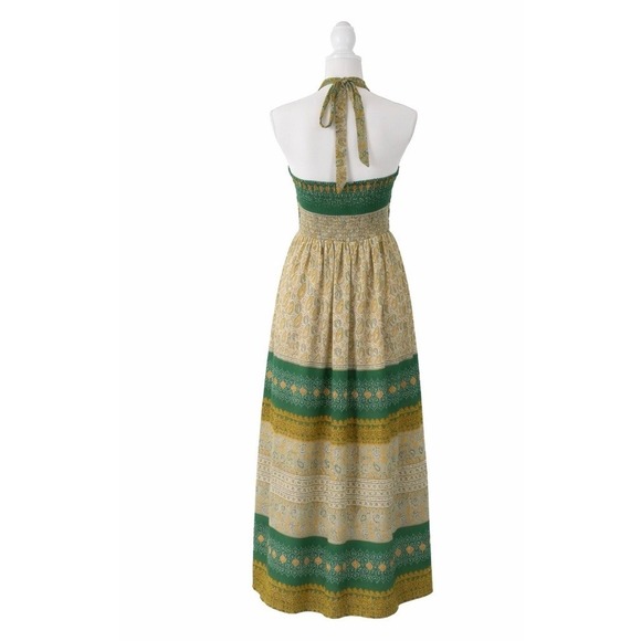 Anthropologie TINY Twist Halter Maxi Dress Green Boho Print Size M - Picture 8 of 10